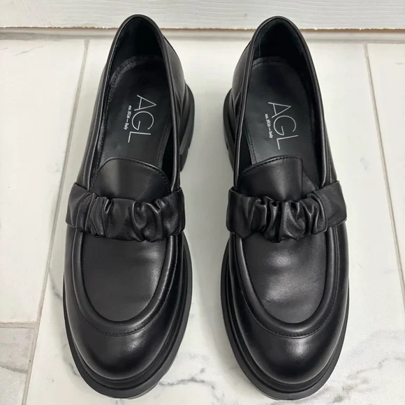 AGL Celeste Lug Sole Loafers EUR 38 Platform Chunky Leather Schoolgirl Preppy - Picture 2 of 8